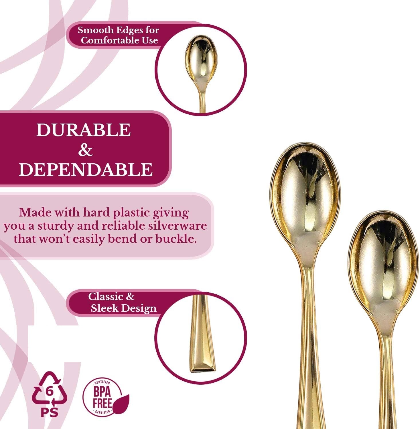 Disposable Dessert Spoon Gold Plastic 8.5cm 50pack