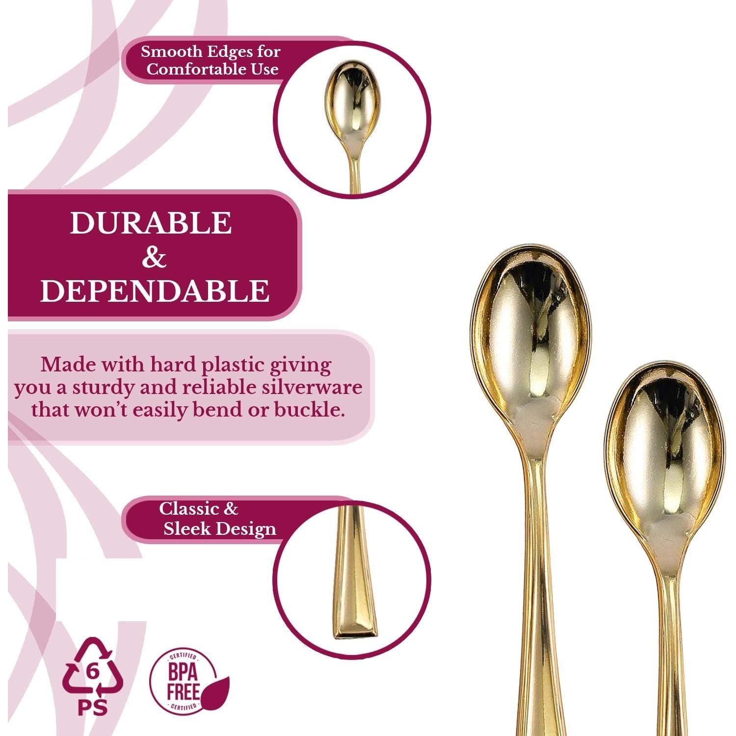 Disposable Dessert Spoon Gold Plastic 11.5cm 50pack