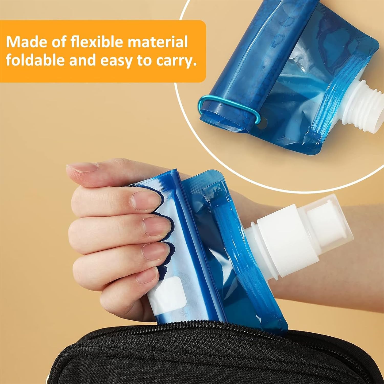 500ml Travel Drinking Pouch Bag Foldable with Pushup Spout & Hanging Clip