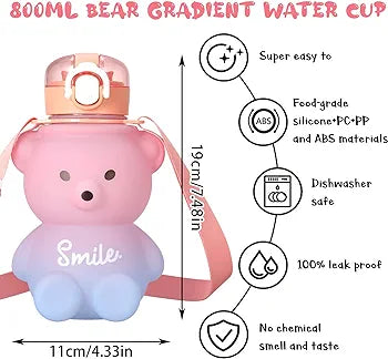 Bear Shaped Water Bottle with Built-In Straw and Carry Strap - 1.3L 2-Tone