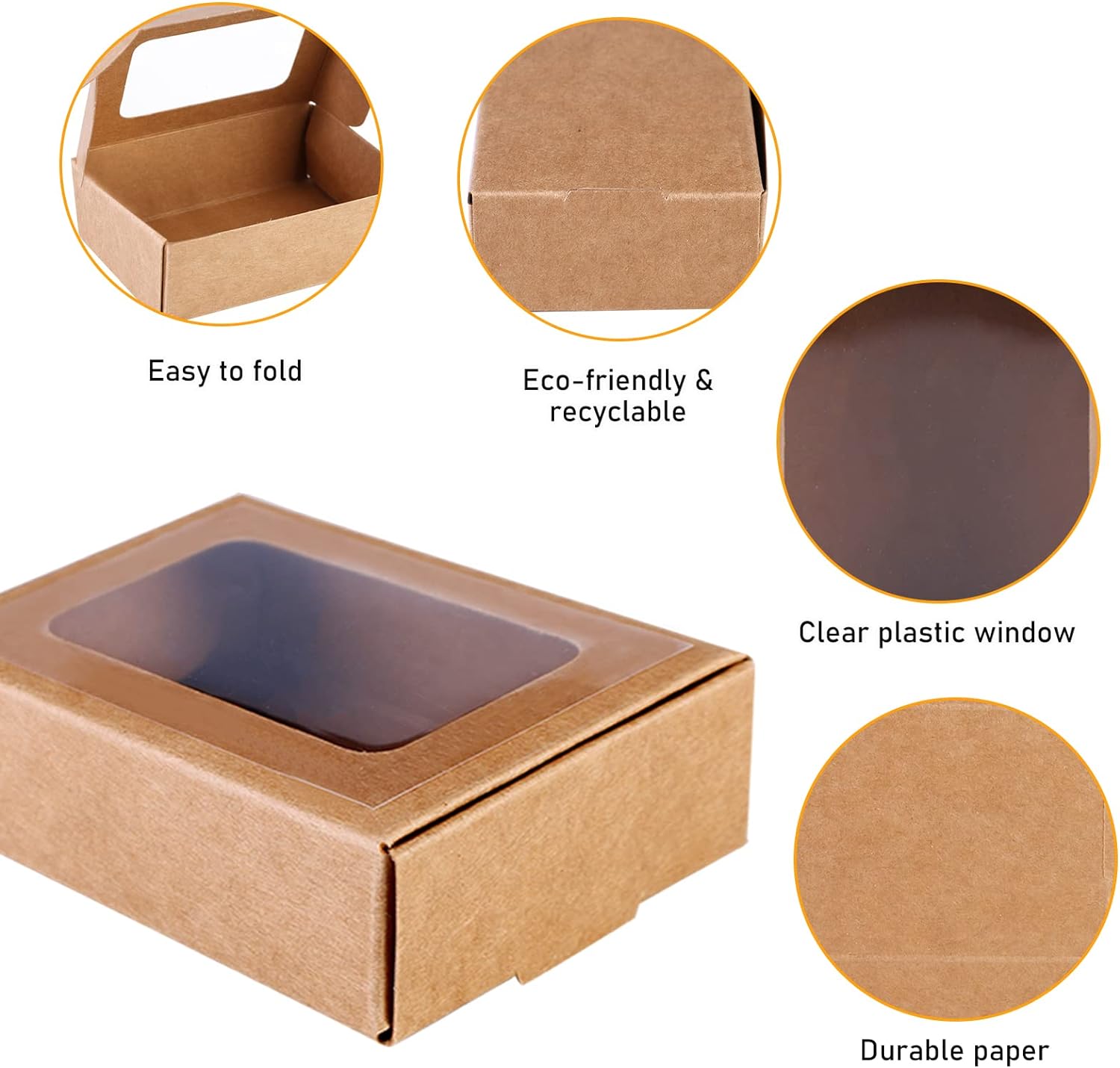 Kraft Paper Biscuit Gift Box with Window 17.5x12.5cm-22x14cm