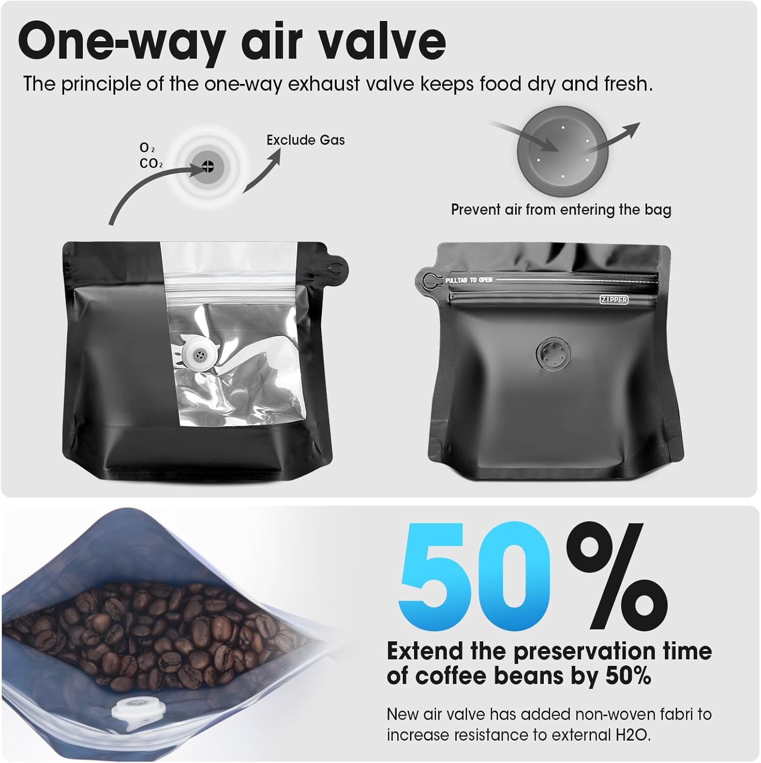 Aluminium Metalized Stand-up Damond Coffee Bean Pouch Bag - Vacuum Seal Pull-tab with Air Valve Resealable 10Pack