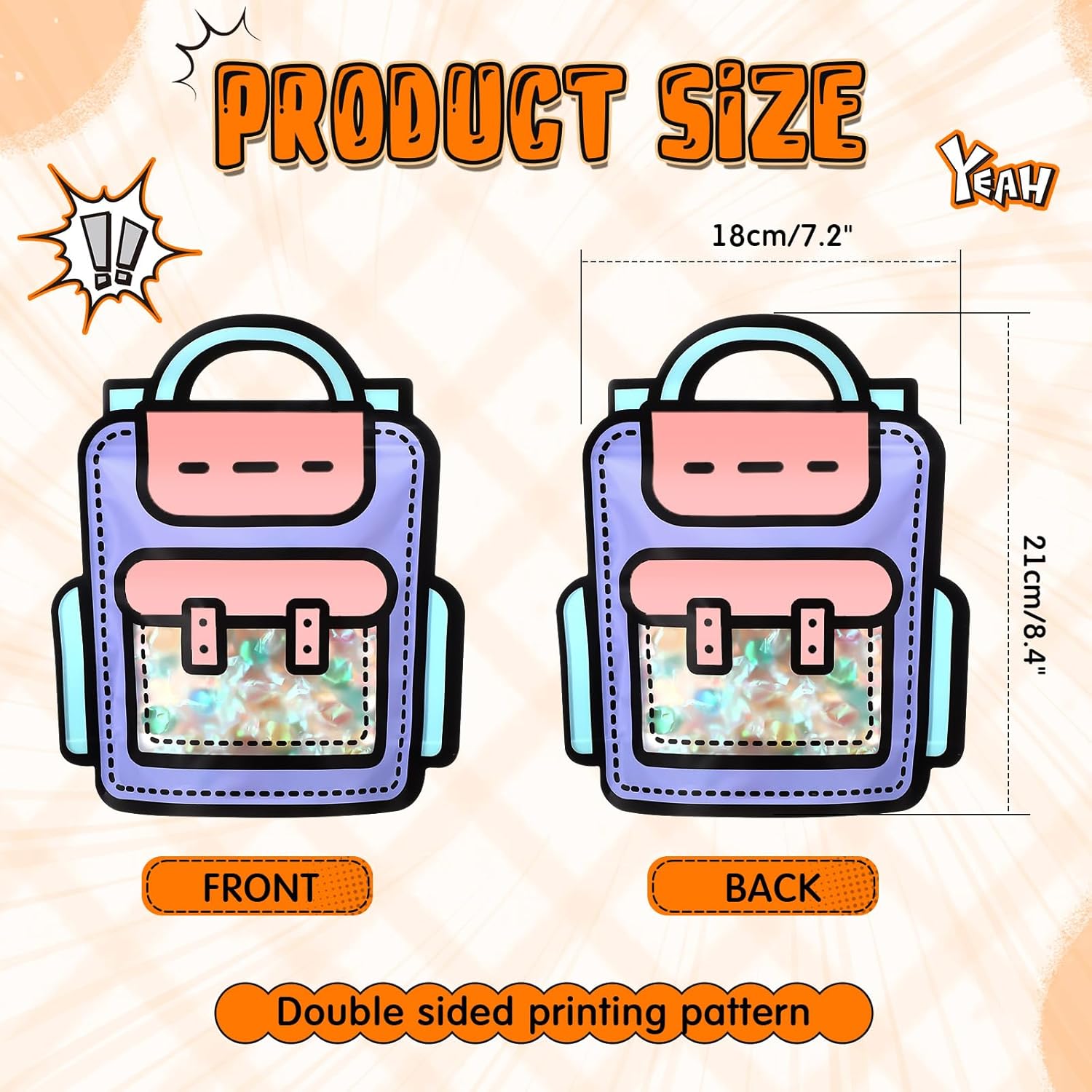 Backpack Zip Lock Goodie Bags Reusable 2D Print with Handle 10pack