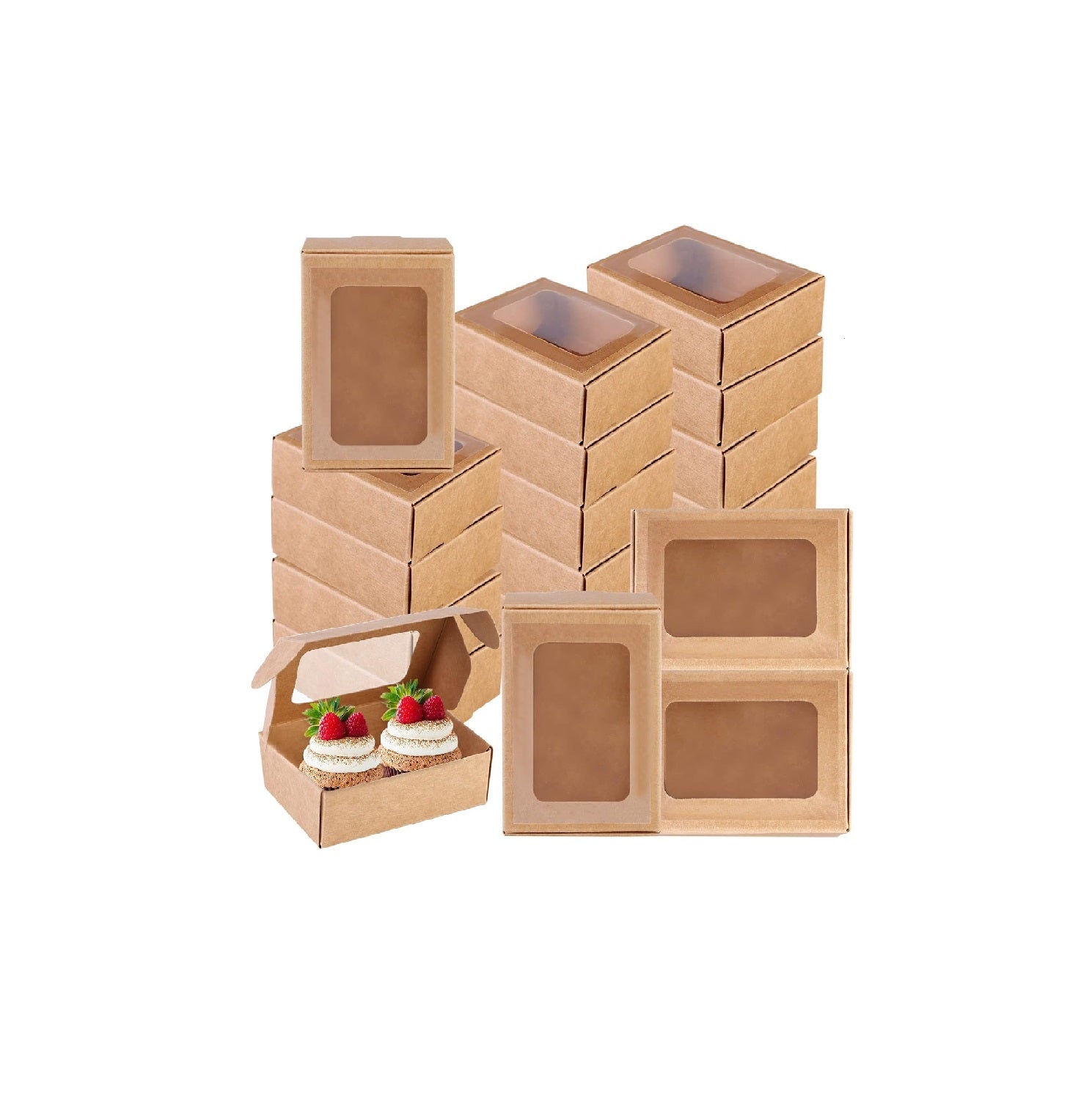 Kraft Gift Cupcake Boxes with Viewing Window