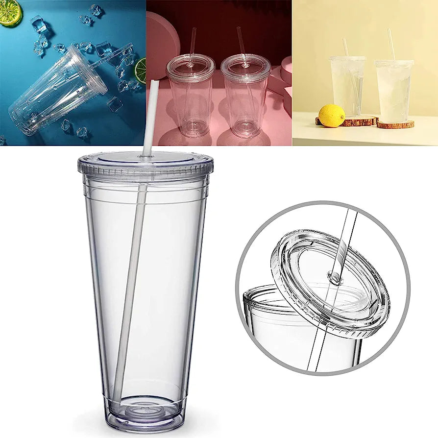 650ml Acrylic Double Wall Insulated Cup with Straw