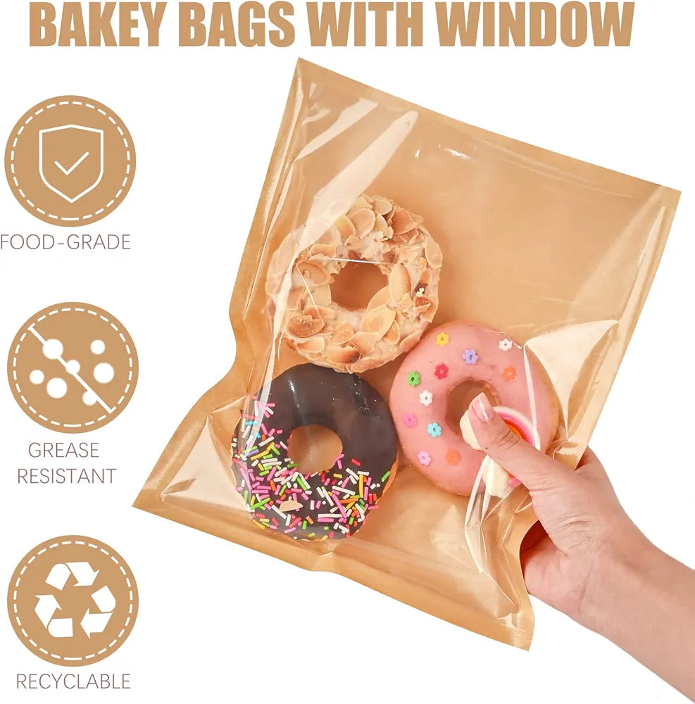 Kraft Bakery Patisserie Bags with Window 10pack