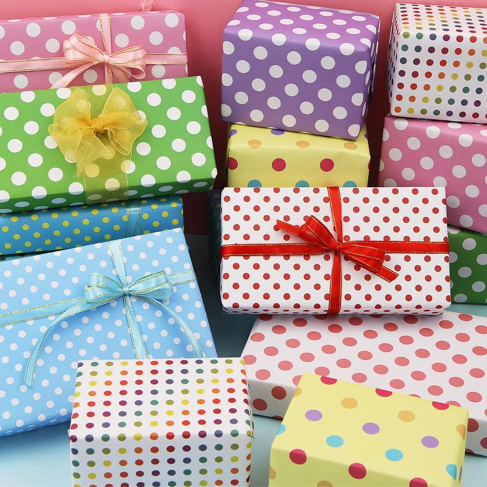 Wrapping Paper Gloss Polka Dots Cyan with White Dot 80gsm 490mm x 100Mtr