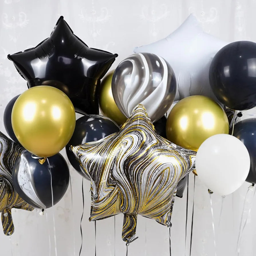 Party Star & Heart Latex Marble Balloon 10piece Set