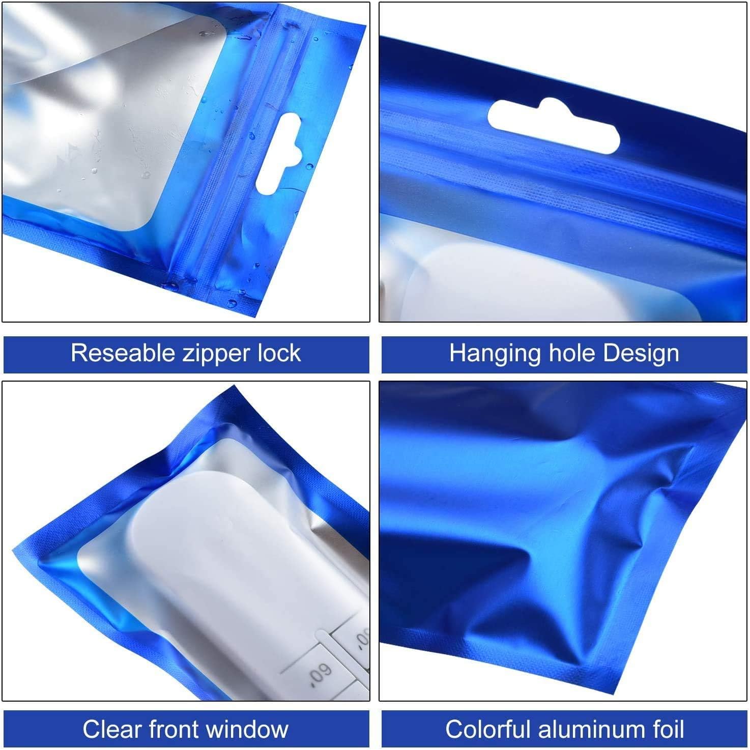 Resealable Mylar Pouch Bags Full Window Display with Euro Loop Punch Hanging Hole 10pack