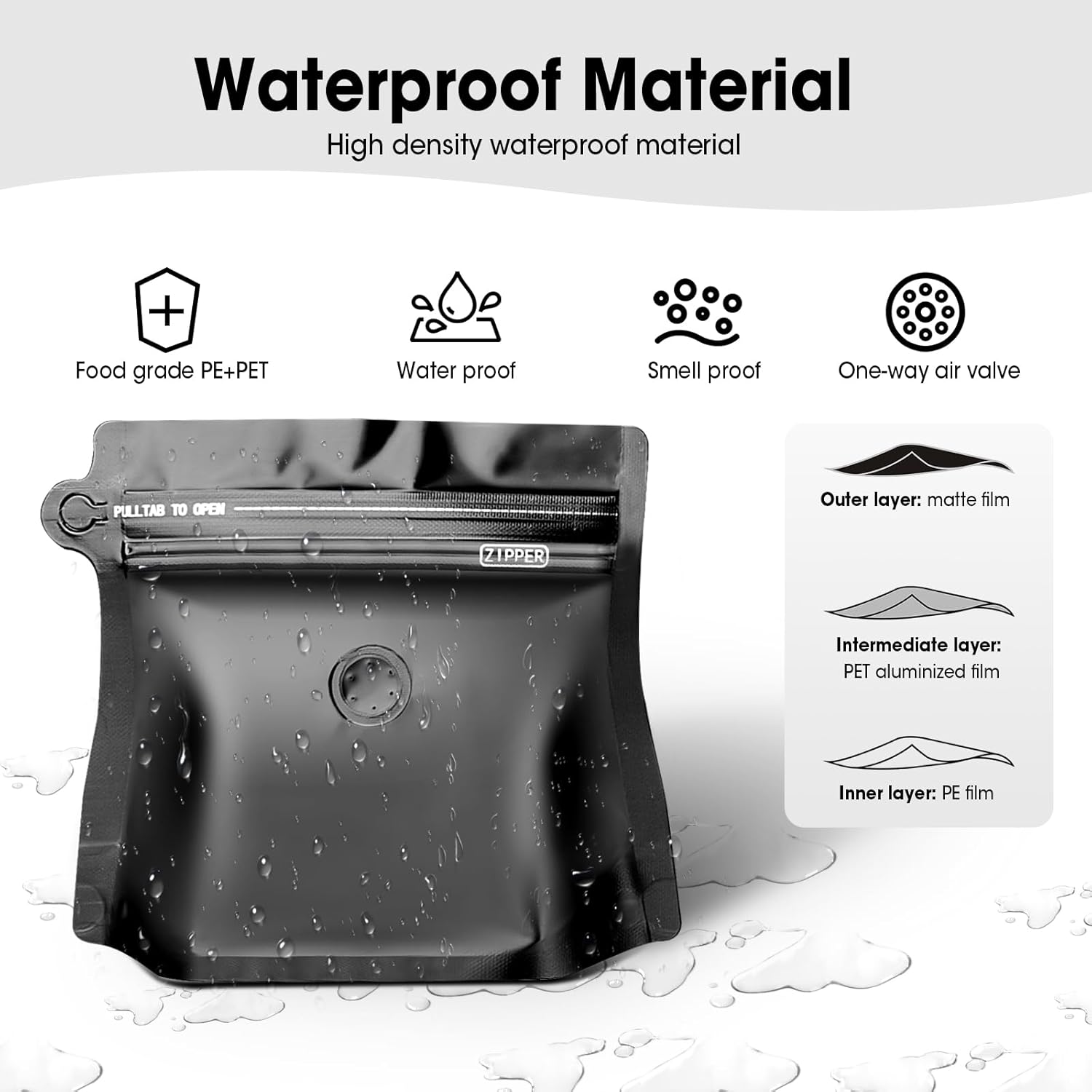 Aluminium Metalized Stand-up Damond Coffee Bean Pouch Bag - Vacuum Seal Pull-tab with Air Valve Resealable 10Pack