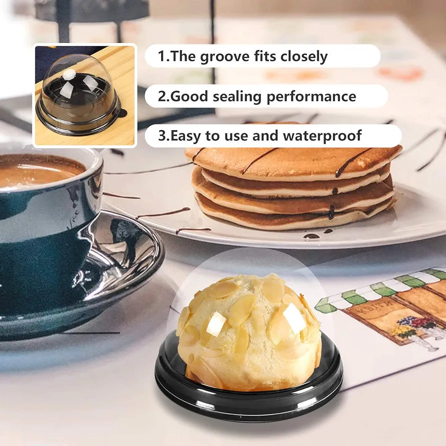 Disposable Mini Dessert Cupcake Dome Round with Base 7cm 10pack