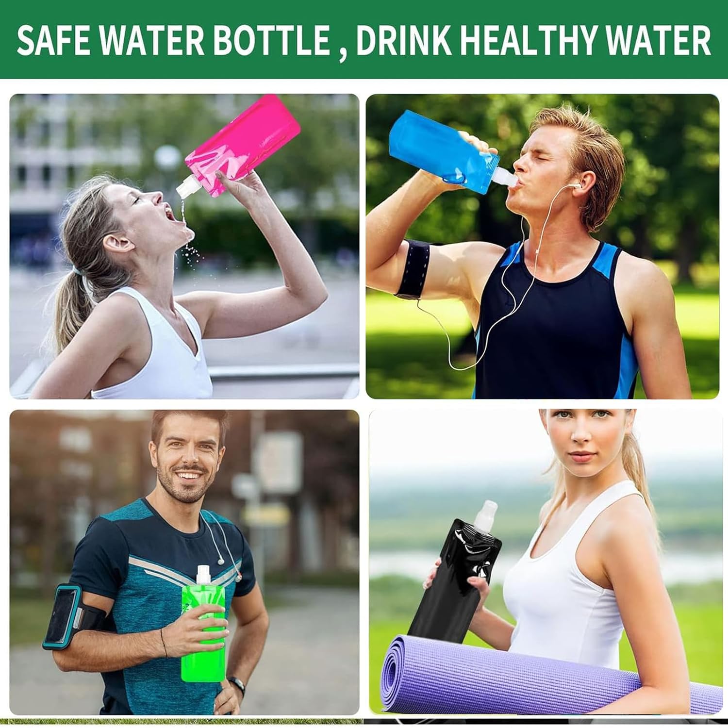 500ml Travel Drinking Pouch Bag Foldable with Pushup Spout & Hanging Clip