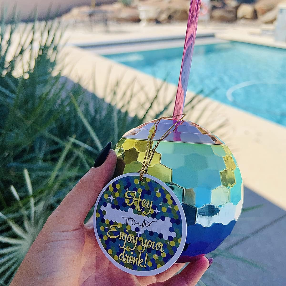 350ml Rainbow Disco Ball Smoothie Cup Tumbler with Straw