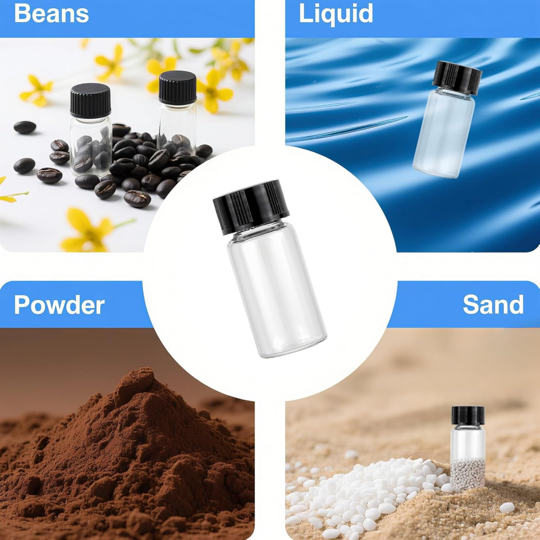 Glass Scintillation Vials Bottle with Black Screw-on Lid