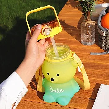 Bear Shaped Water Bottle with Built-In Straw and Carry Strap - 1.3L 2-Tone