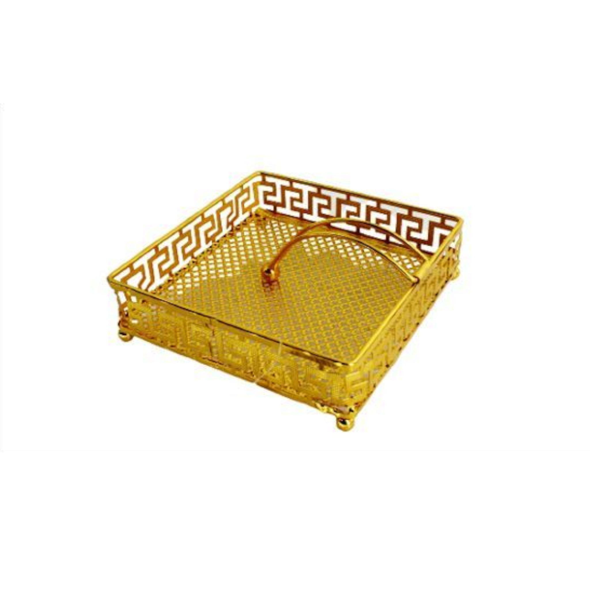 Tissue Holder Metal Gold Square with Top Handle