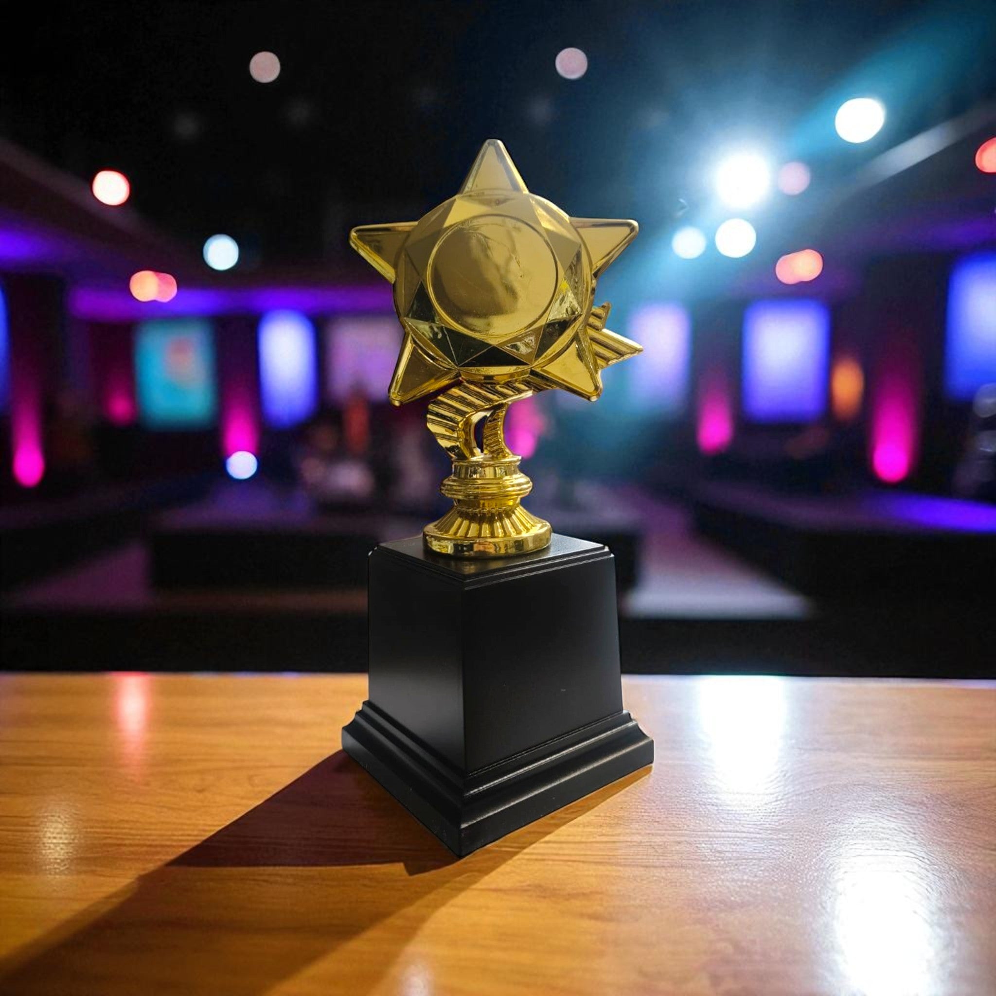 Gold Plastic Stra Trophy Cup with Black Base 22cm