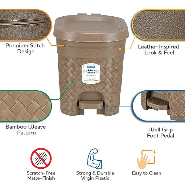 6.5L Plastic Pedal Waste Bin Stich Print Nu Ware