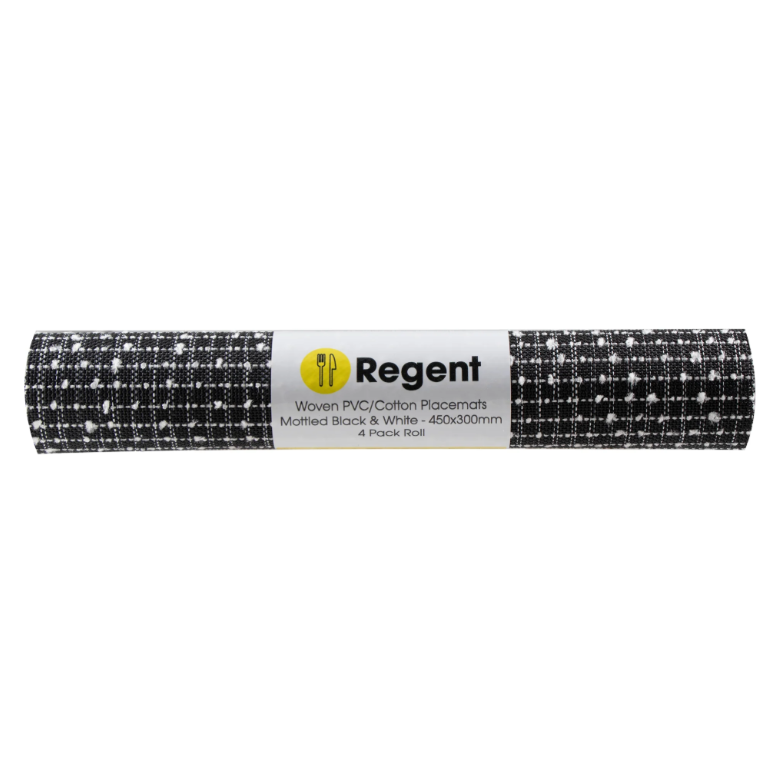 Regent Place mats PVC with Cotton Weave Mottled Black and White Pack Roll