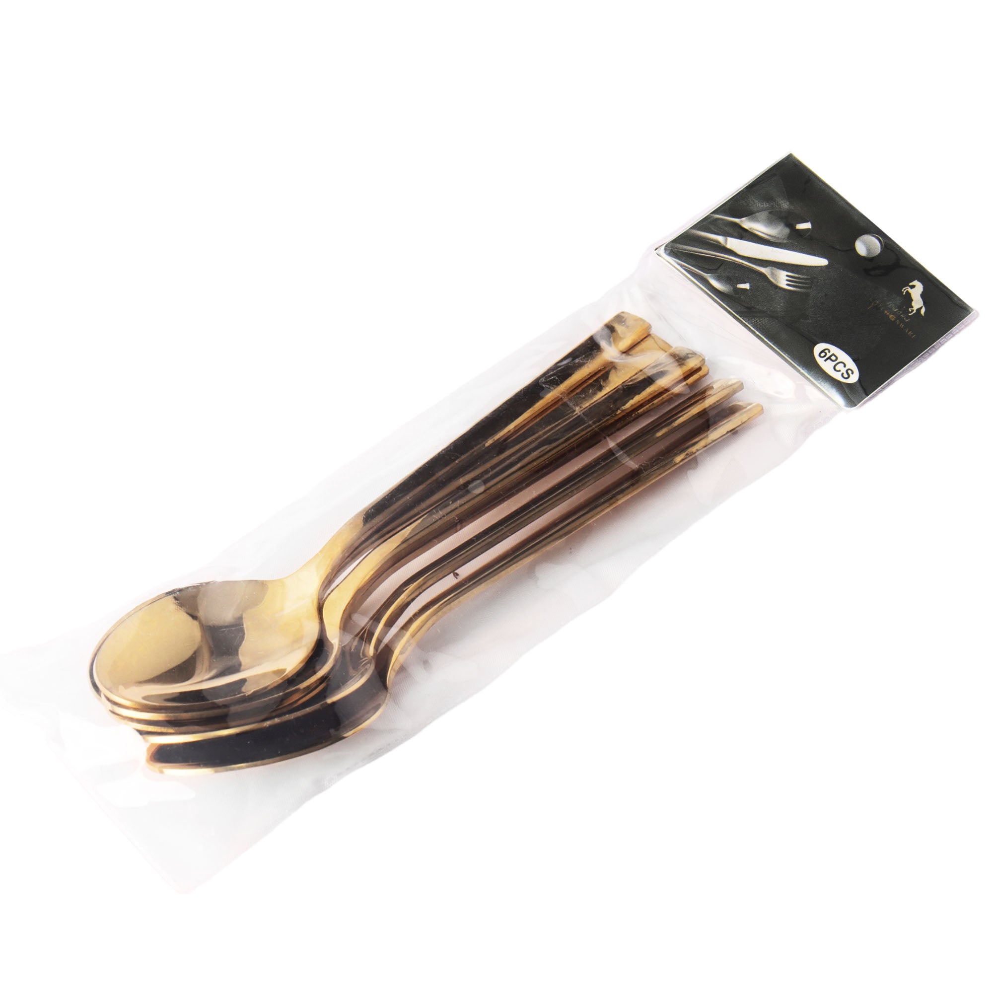 Stainless Steel Dessert Spoon 6Pcs Square Gold Handle Colour