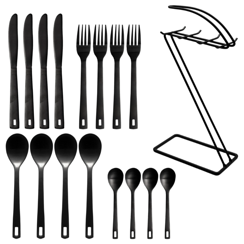 16pc St James Cutlery Set Matte Black Hanging 72157