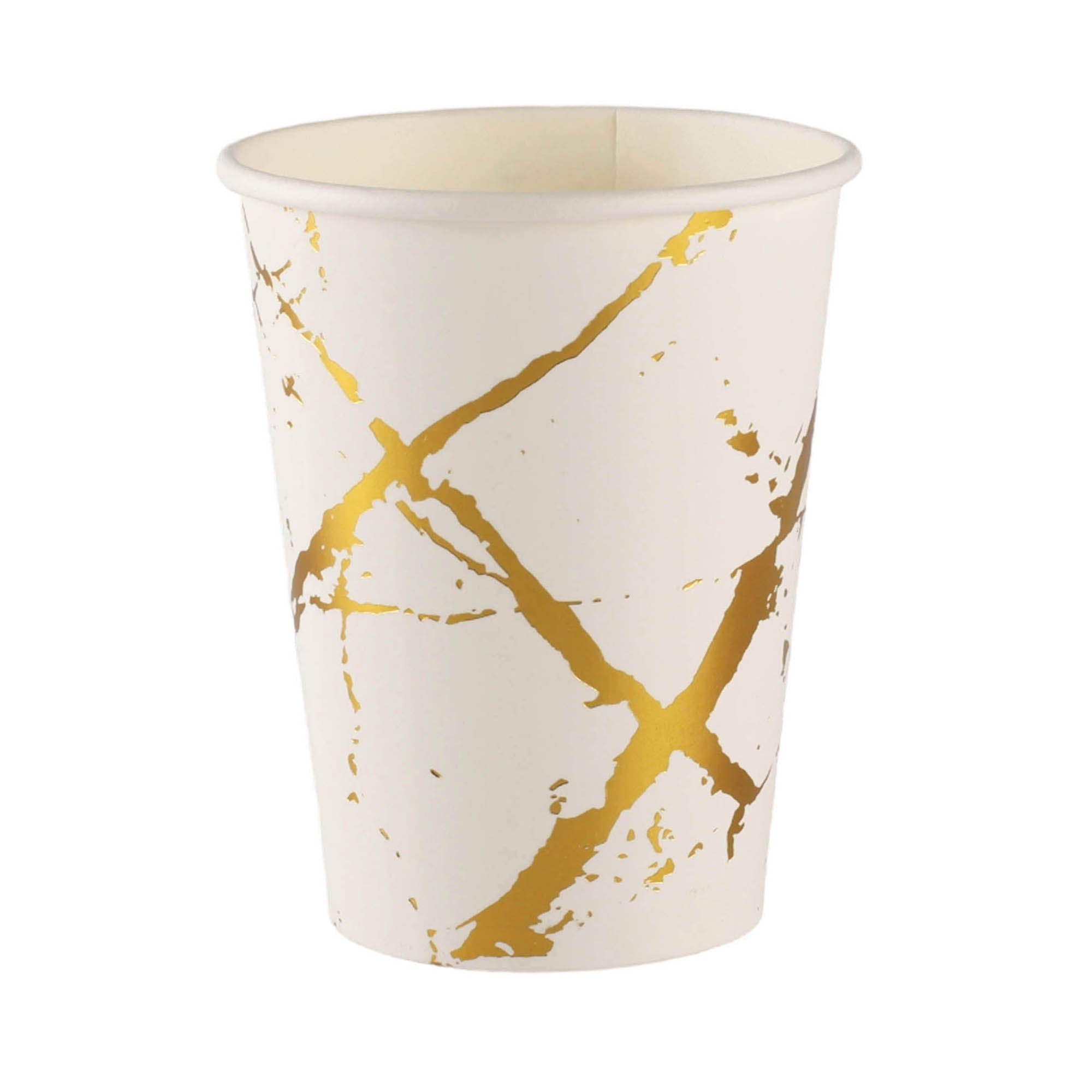 Party Paper Cups White Marble Gold Print 270ml 10pack
