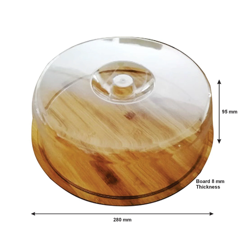 Regent Patisserie Cake Dome Cover 280x95mm with Bamboo Cutting Serving Board Reverseble