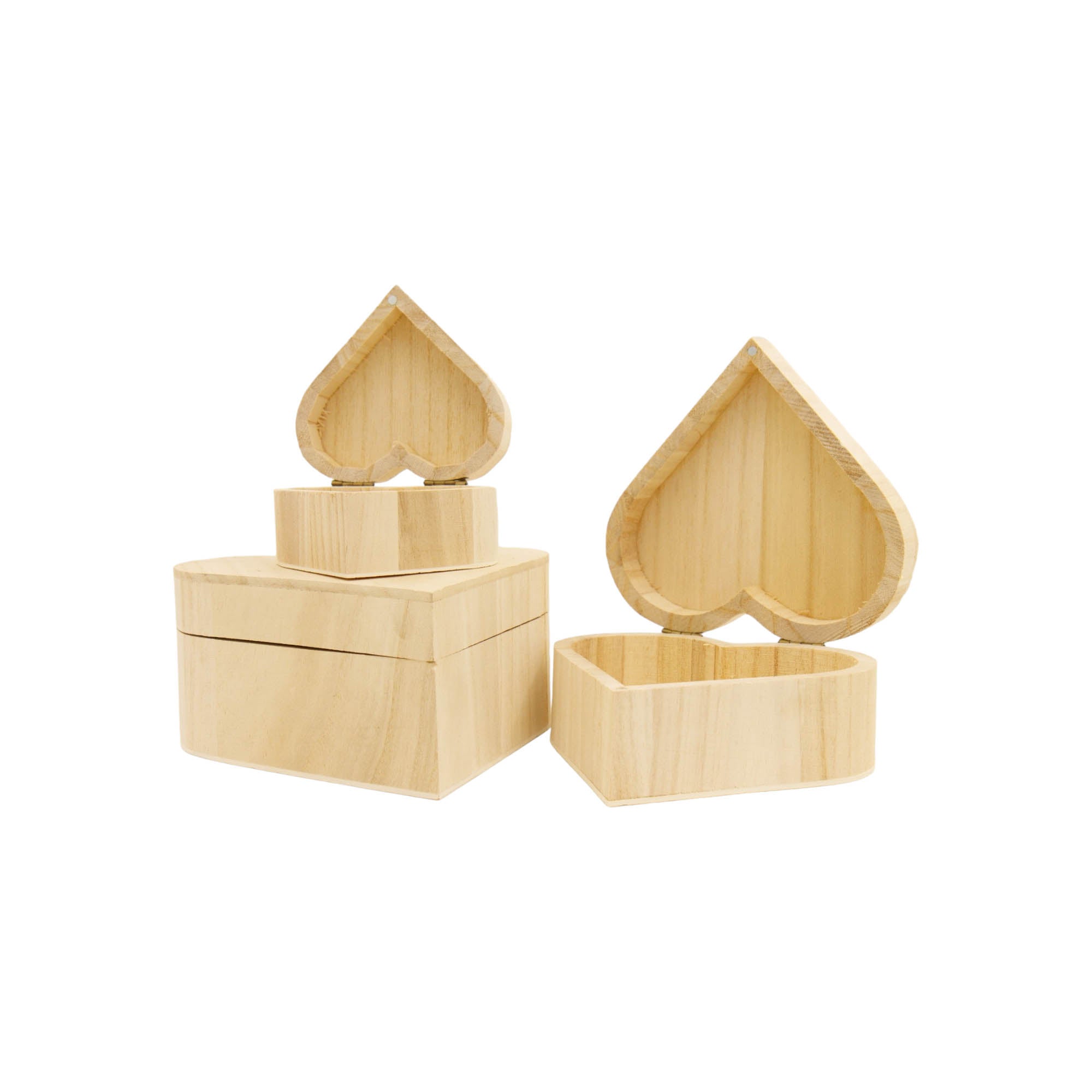 Wooden Jewellery Gift Box 3pc Set Heart Shape