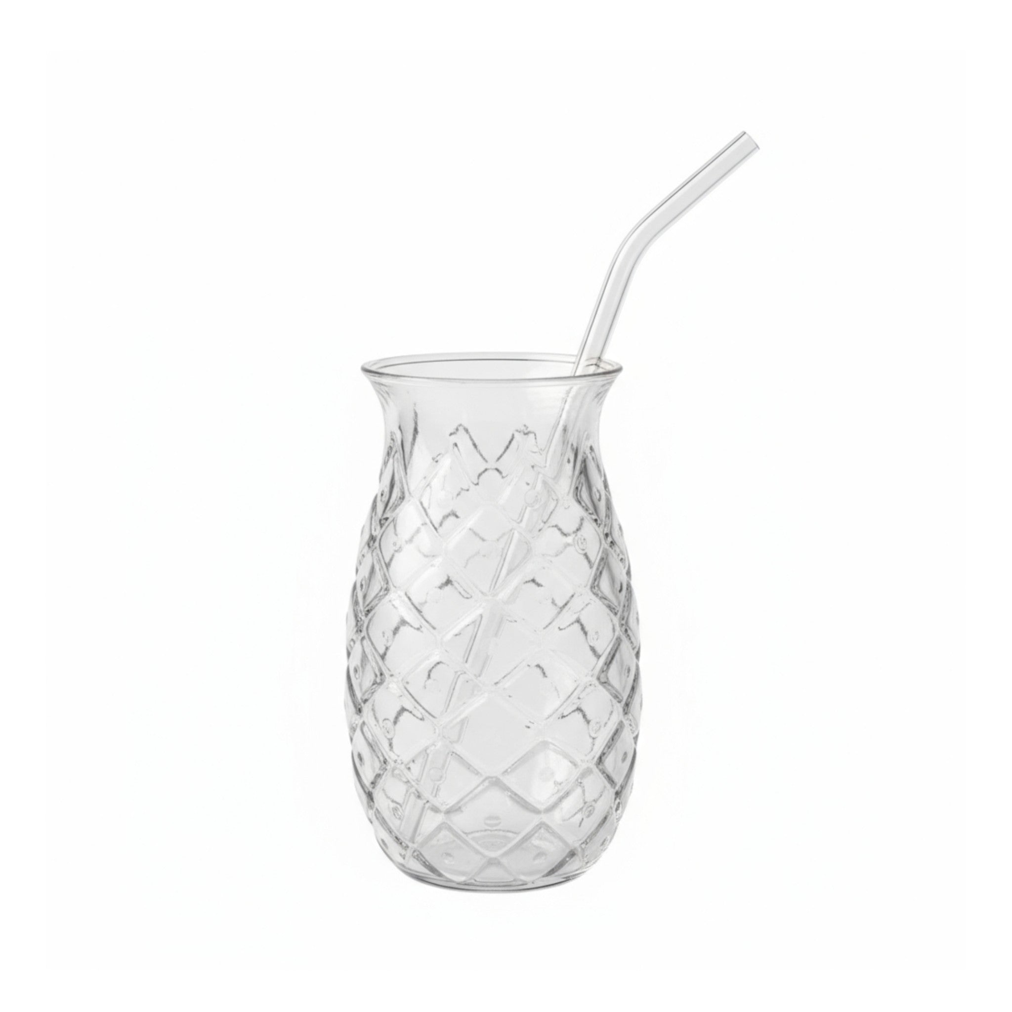 Pineapple Shaped Borosilicate Glass Drinking Cup with Straw 14.8x7.4cm