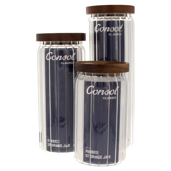 Consol Round Ribbed Canister with Acacia Lid 1L