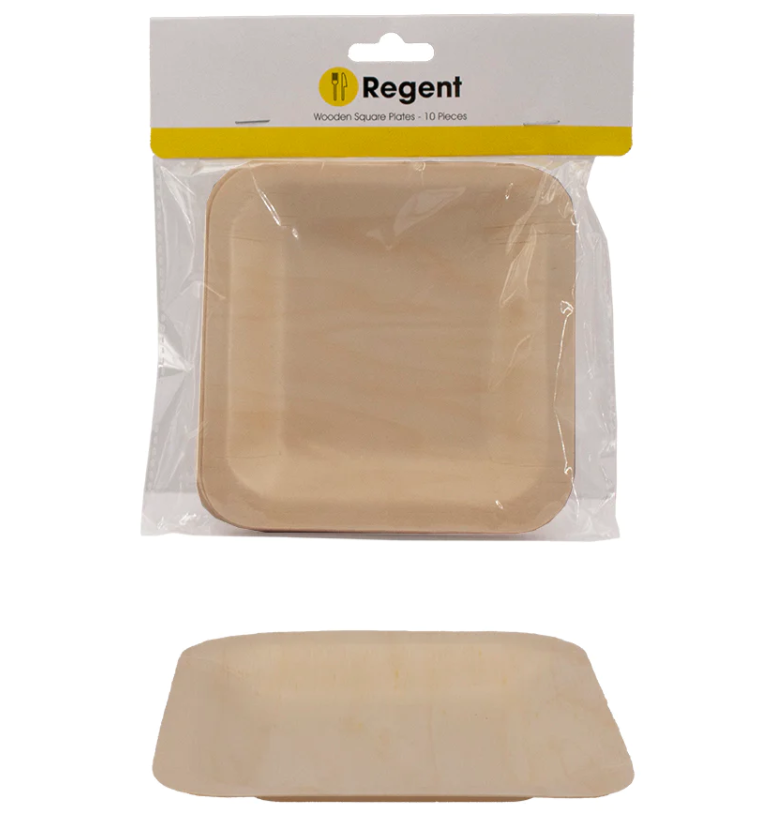 Regent Disposable Wooden Sqaure Plate 150x20mm 10pack 35212