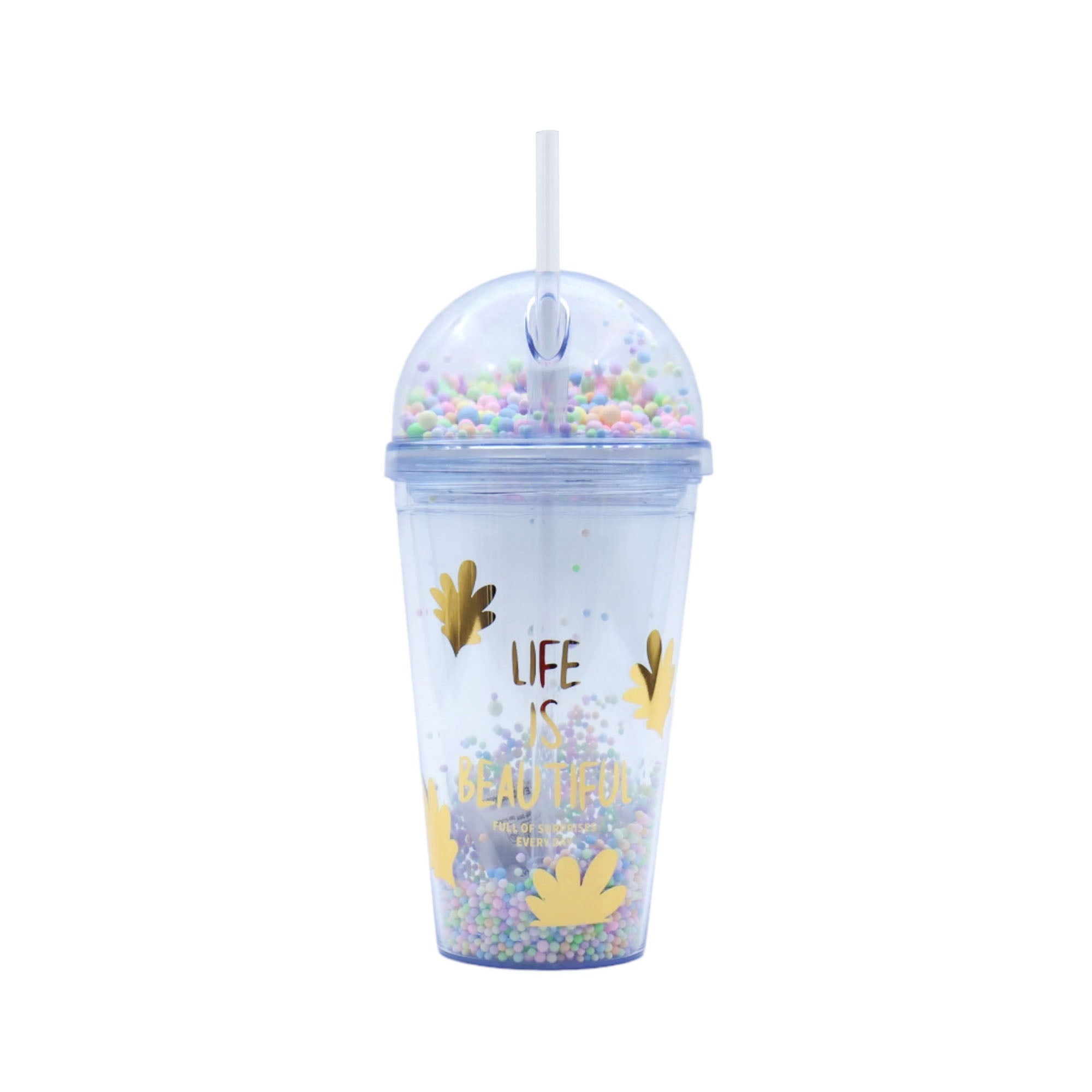 Acrylic Bubbles Straw Smoothie Bottle 450ml Double Wall