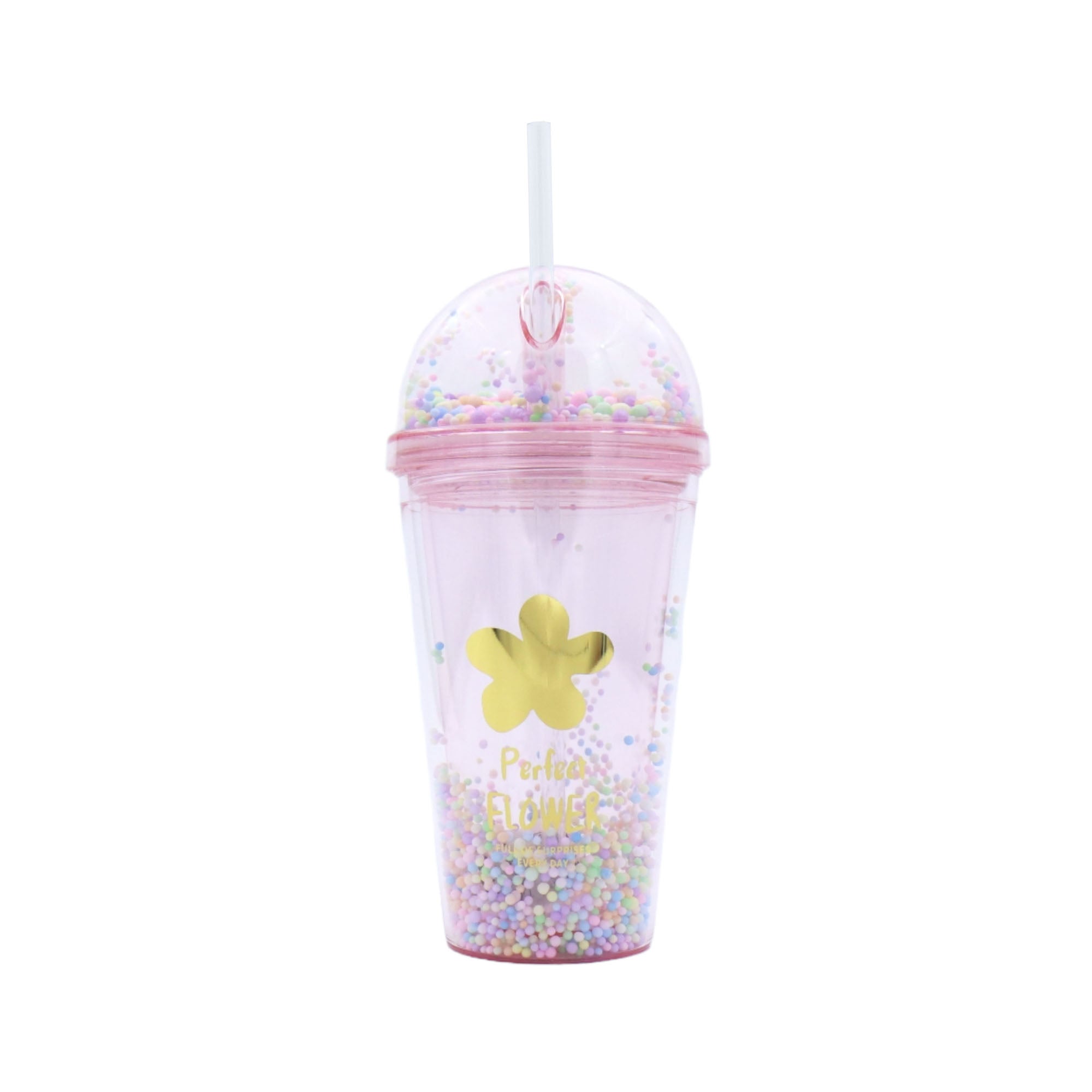 Acrylic Bubbles Straw Smoothie Bottle 450ml Double Wall