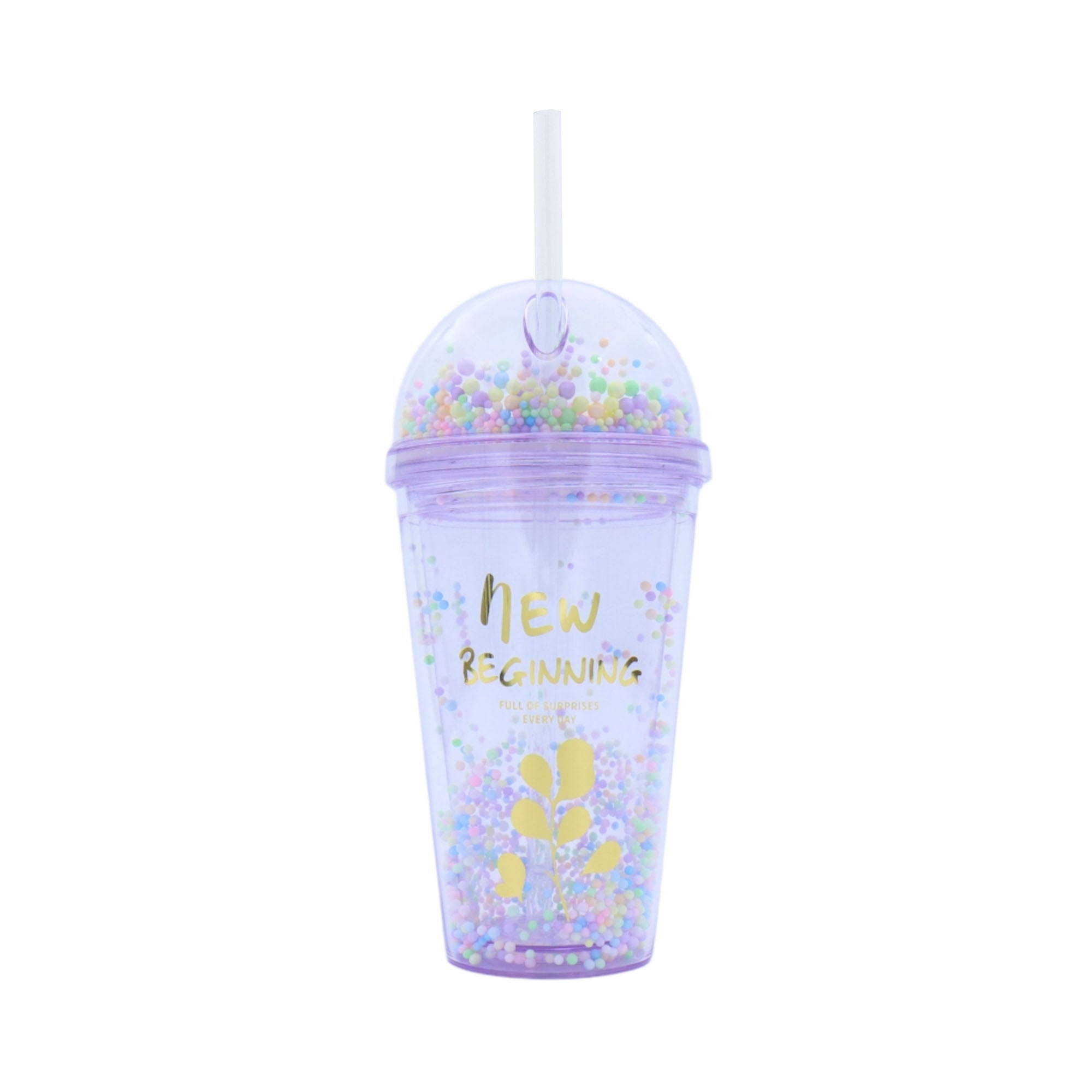 Acrylic Bubbles Straw Smoothie Bottle 450ml Double Wall