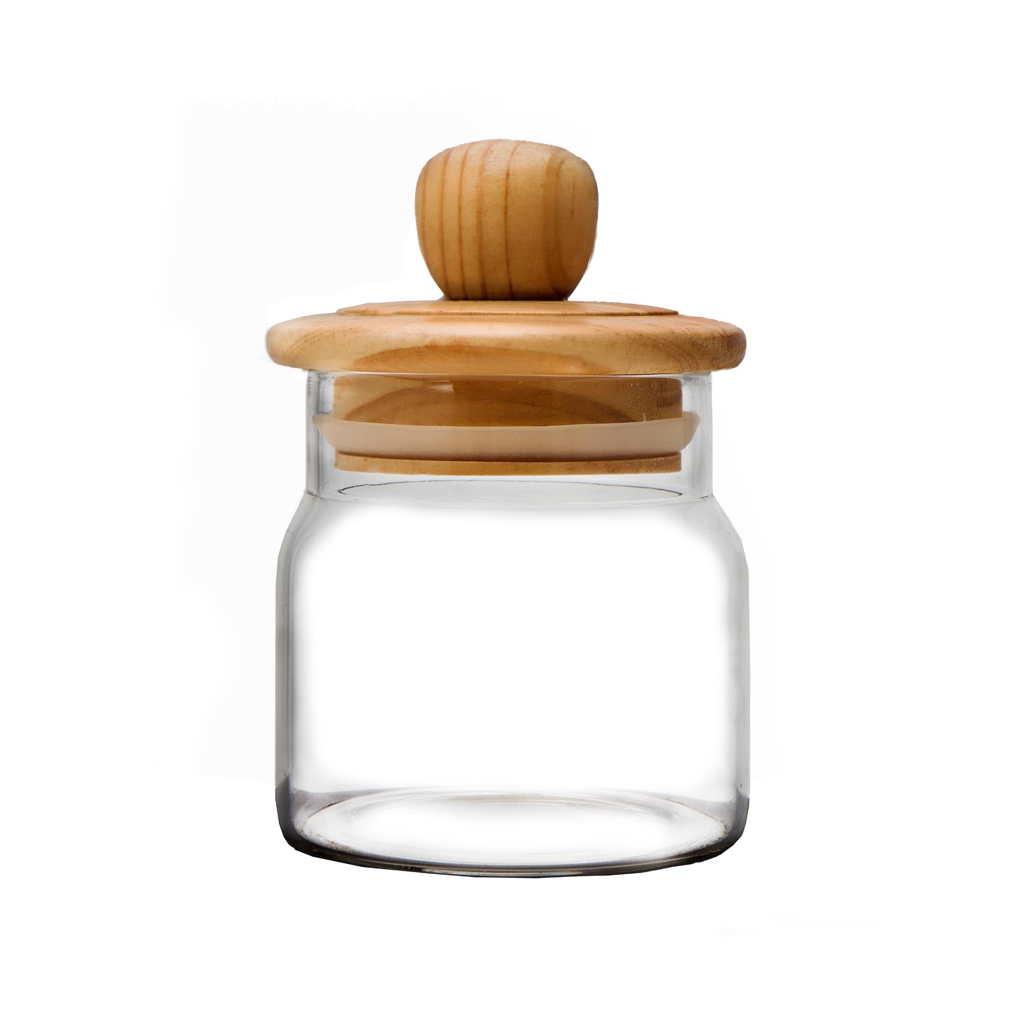 Glass Canister Small Round with Wooden Knob Lid GL28771