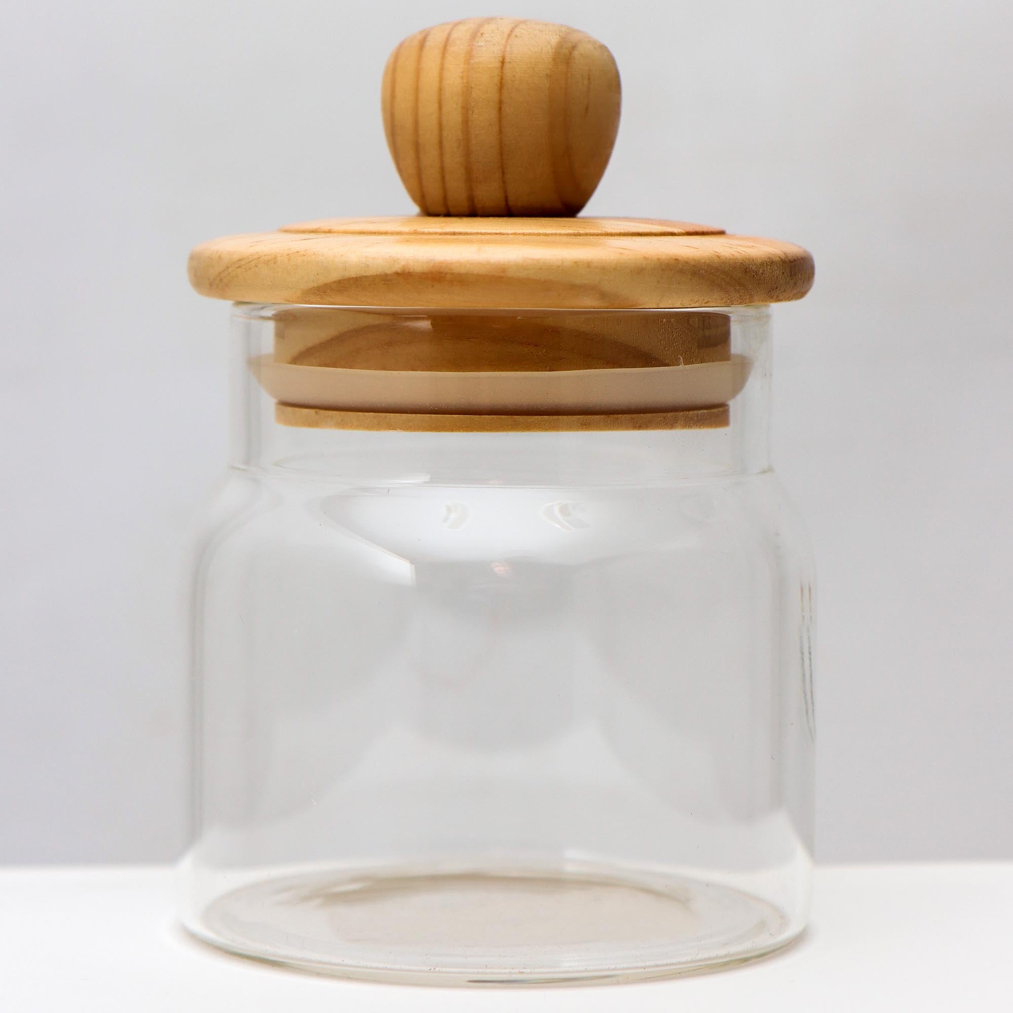 Glass Canister Small Round with Wooden Knob Lid GL28771