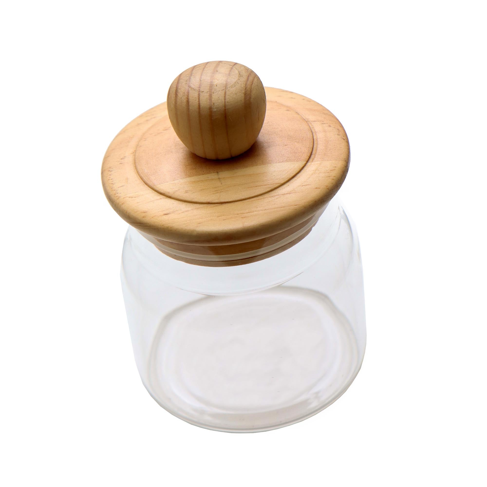 Glass Canister Small Round with Wooden Knob Lid GL28771