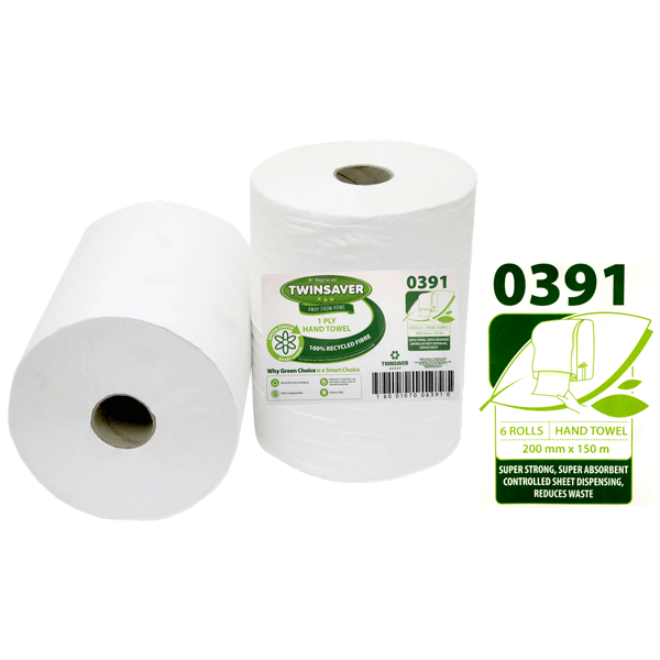 Twinsaver Control 1 Ply Hand Towel Roll 0391 6pack