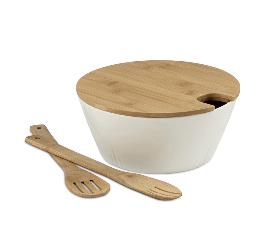 Salad Bowl Set with Bamboo Lid and Spoons
