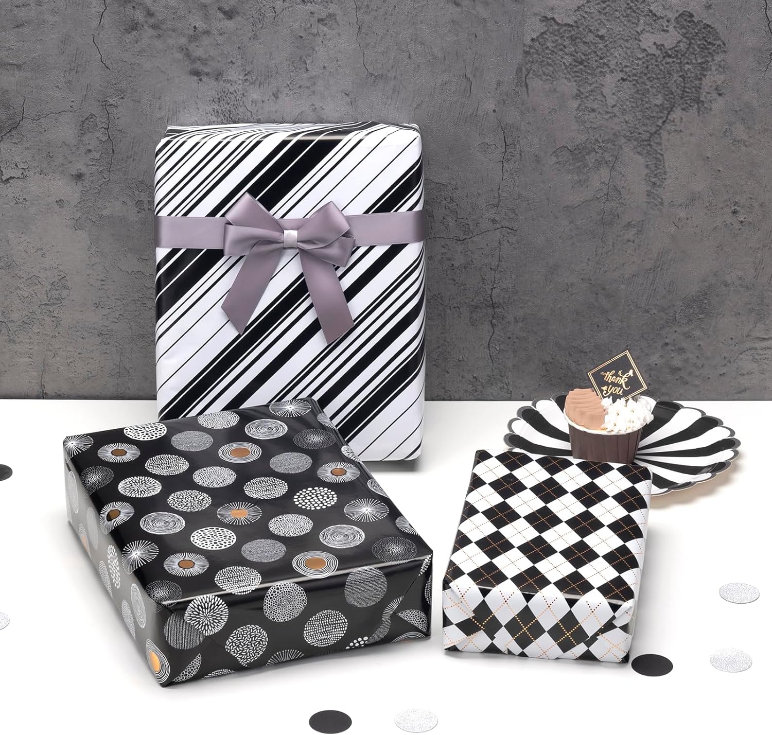 Gift Wrapping Counter Roll Demsak Buff Black and White 80gsm 490mmx100mtr