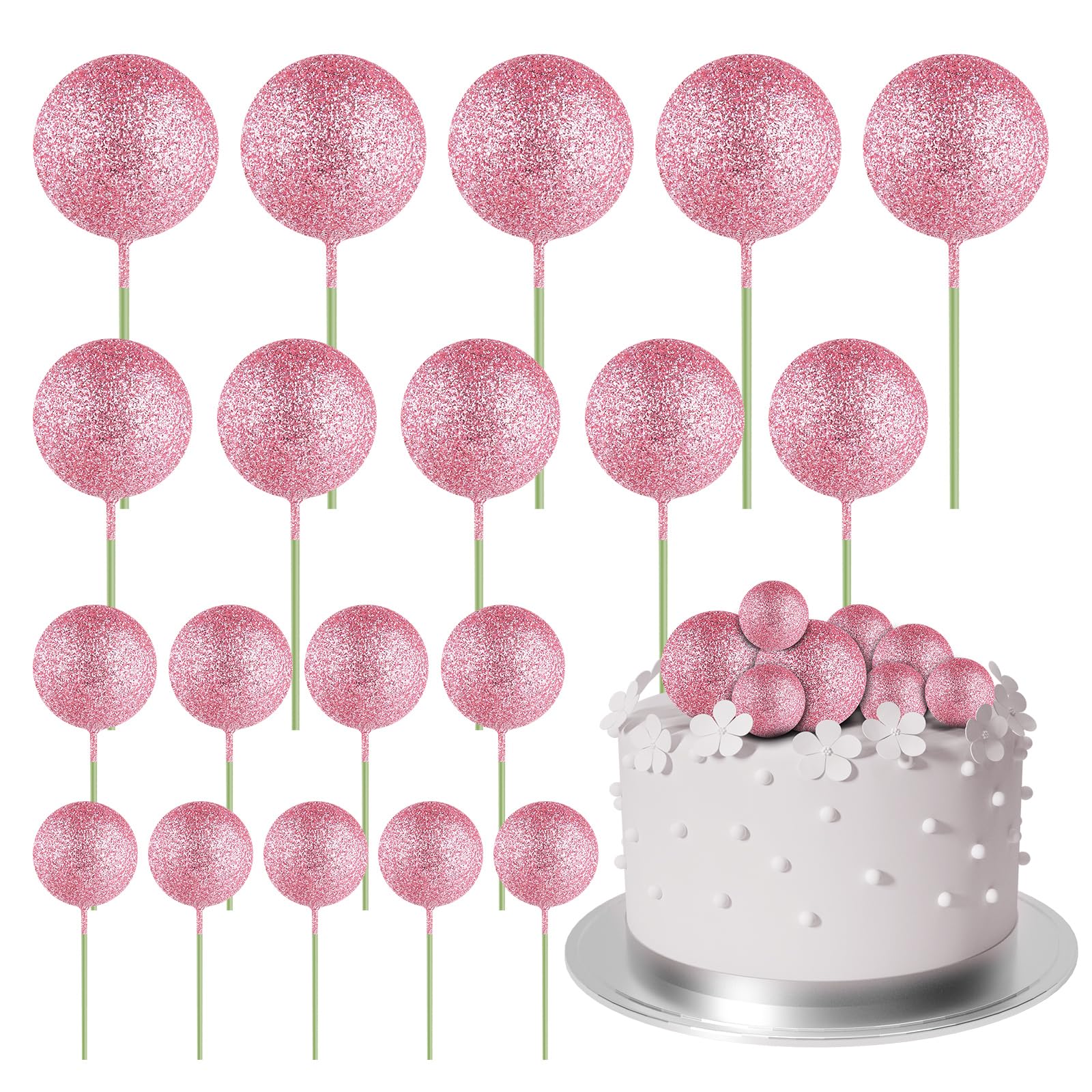 Faux Decoratiive Glitter Cake Balla Topper 20pc