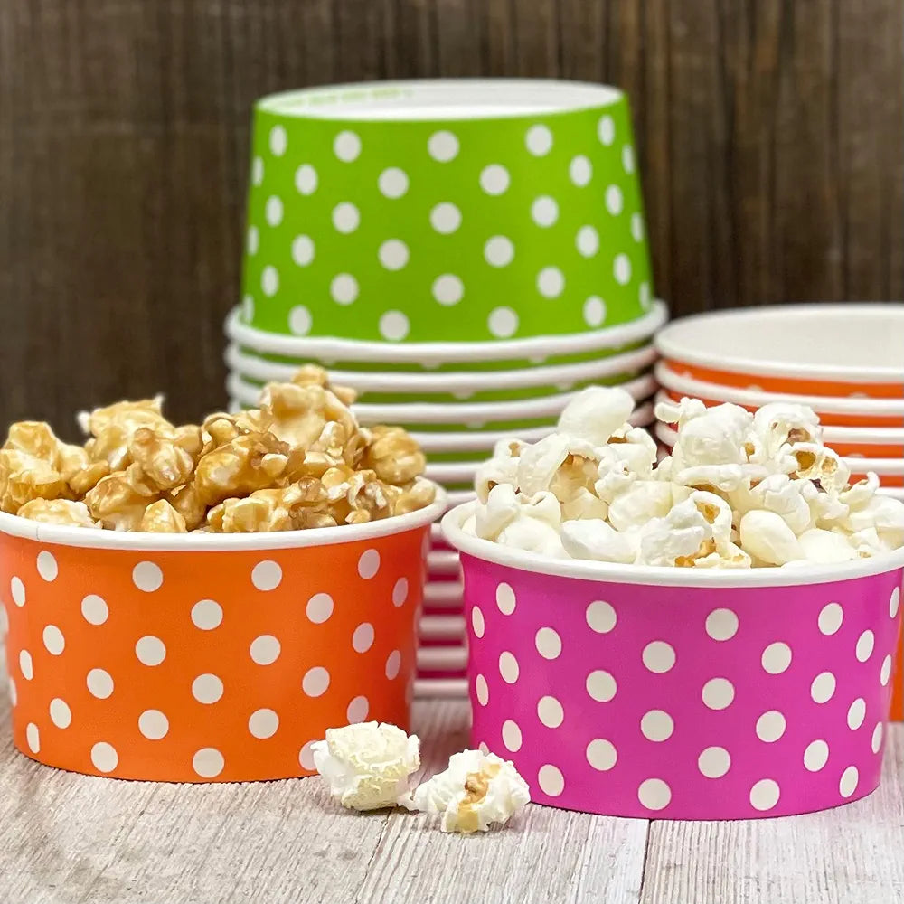 Ice Cream Paper Cups 180ml Polka Dot with Wooden Spoon 6pack