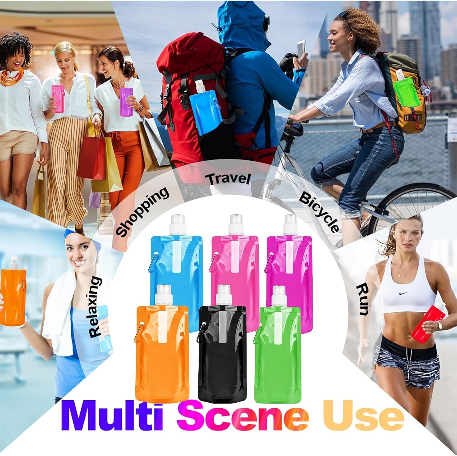 500ml Travel Drinking Pouch Bag Foldable with Pushup Spout & Hanging Clip