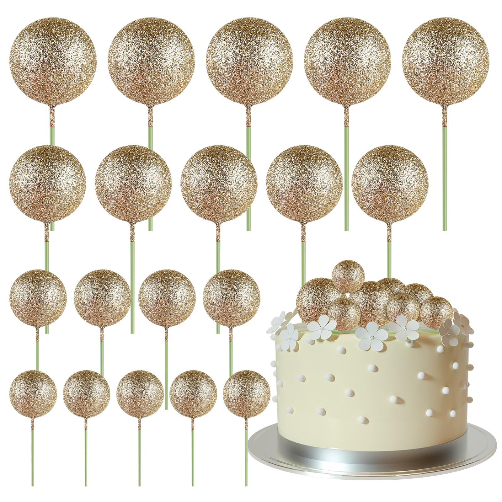 Faux Decoratiive Glitter Cake Balla Topper 20pc