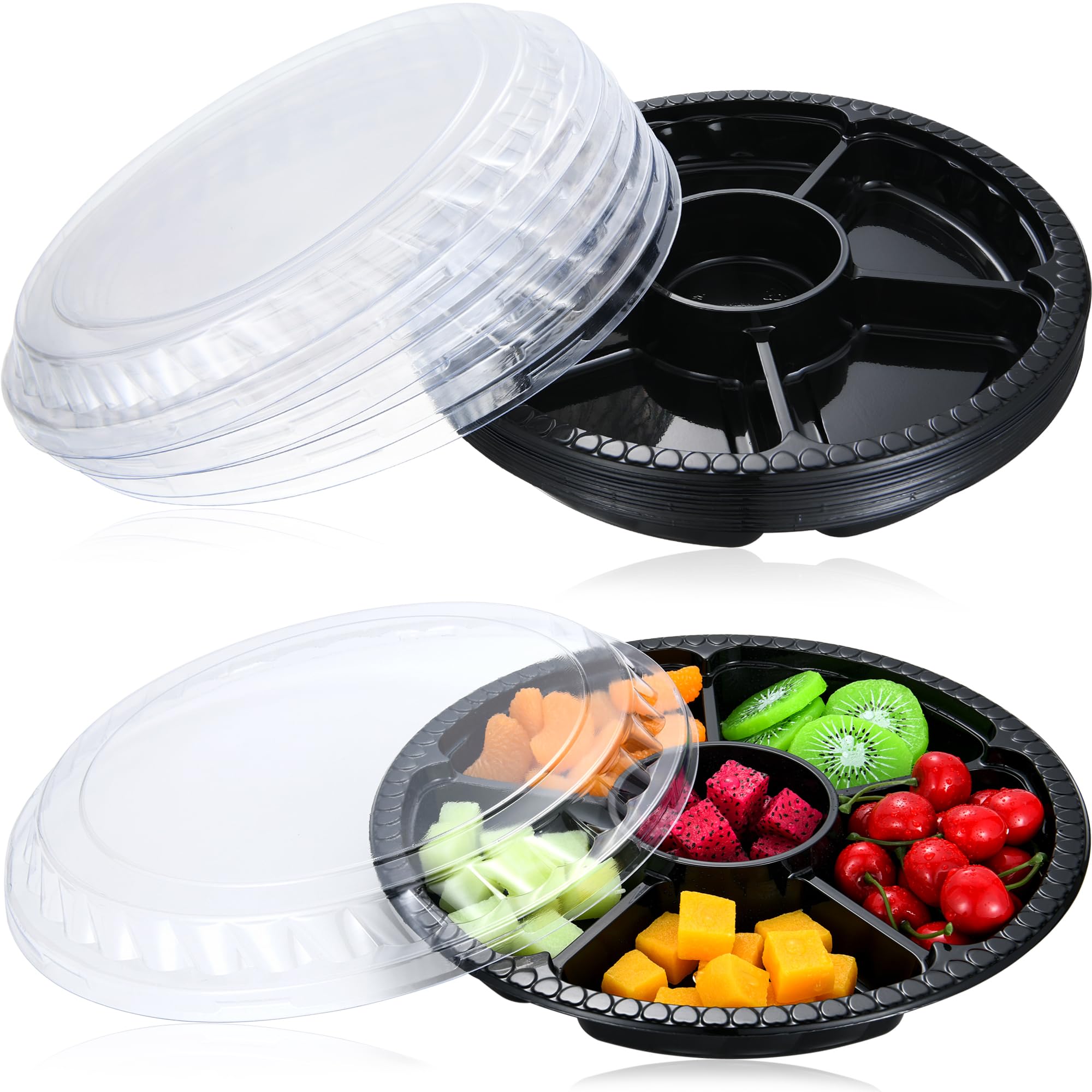 Disposable Serving To Go Snack Container Tray Black 6-Division with Lid XPP652