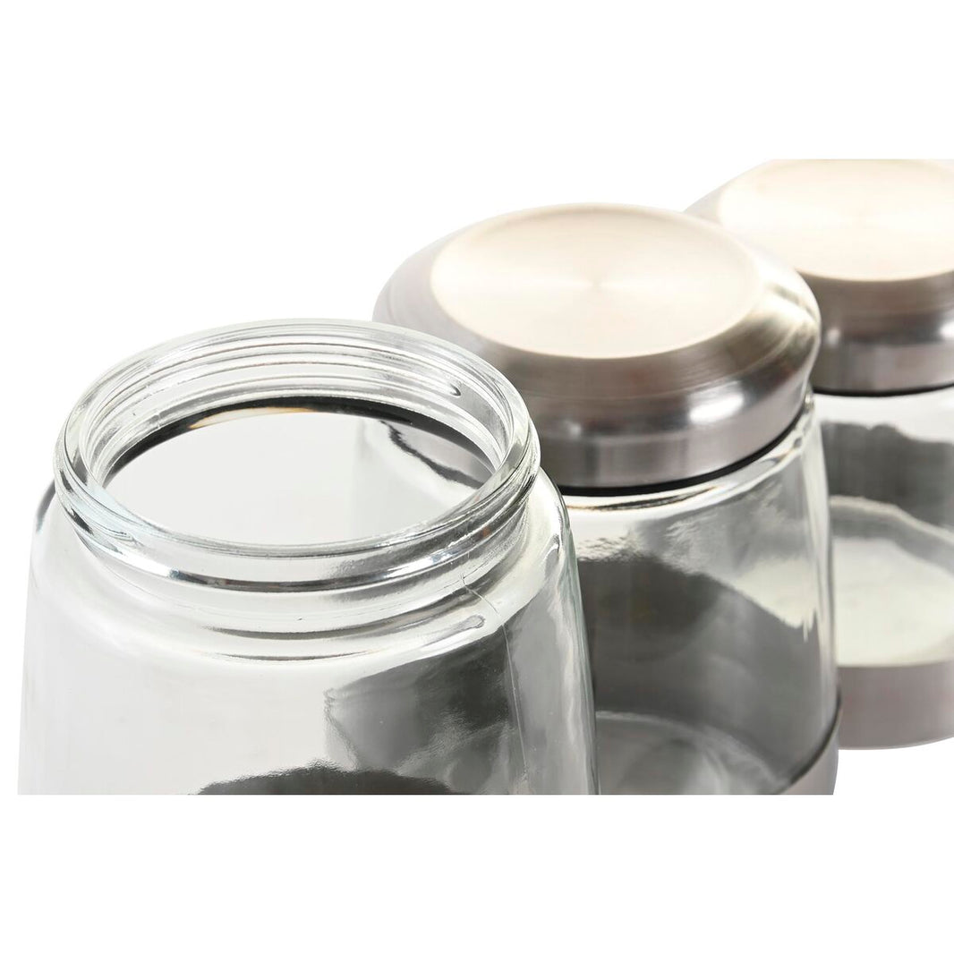 Glass Canister Set with Silver Metal Steel Screw Lid 3pc  BPH-544