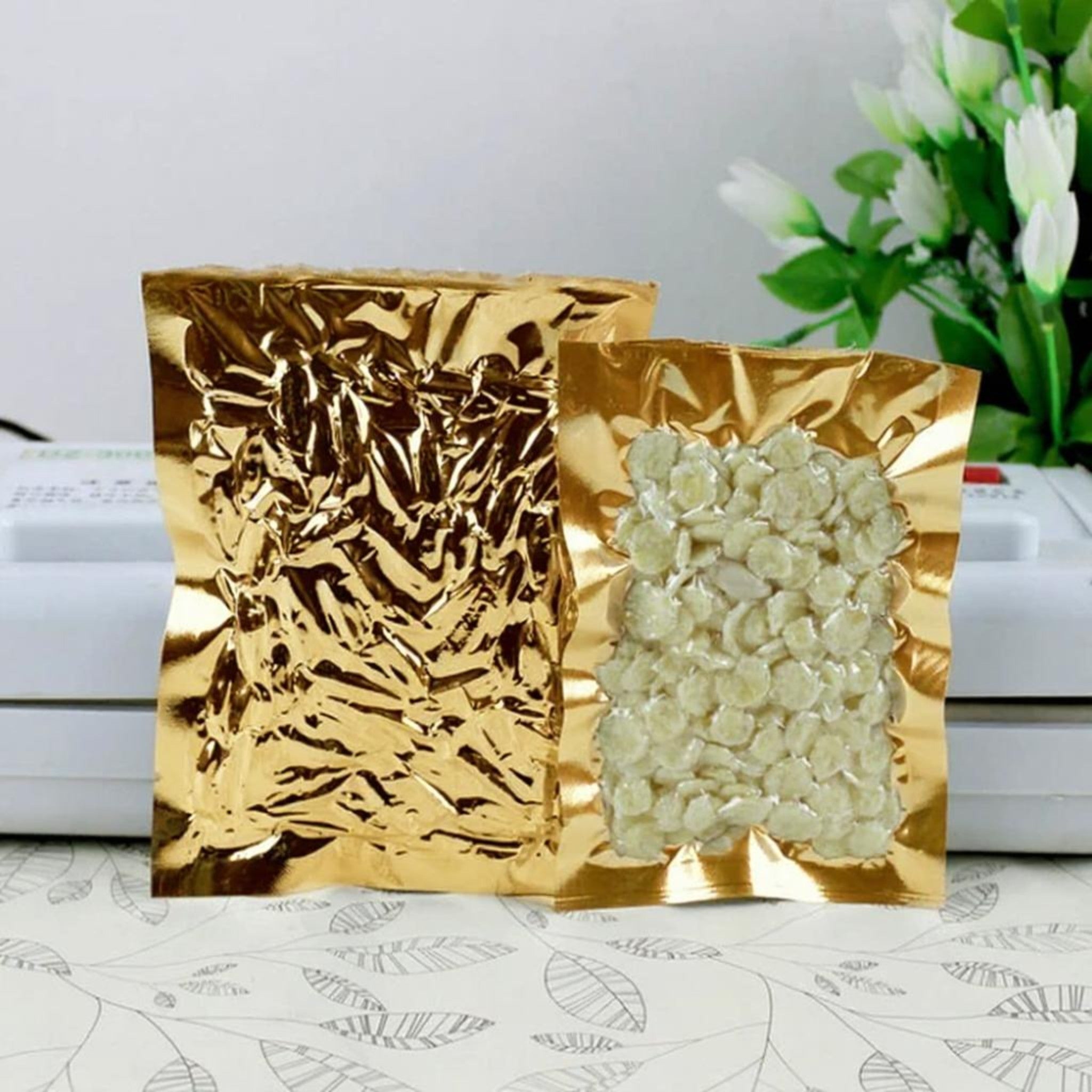 Vacuum Metalized Bags Gold 15cmx26cm 70mic Laminated Pouch 100pack