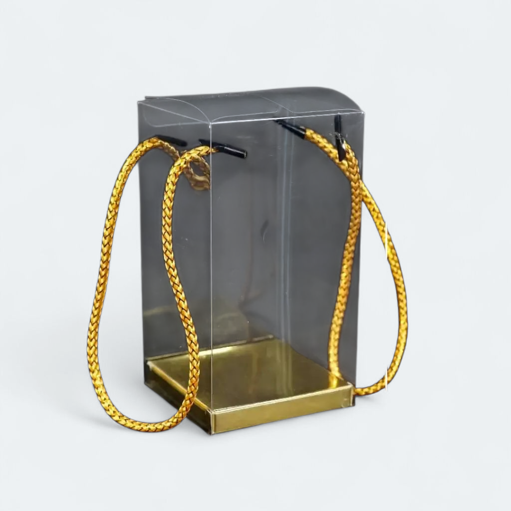 PVC Gift Box Transparent with Gold Cardboard Base & Rope String Handle 12pack