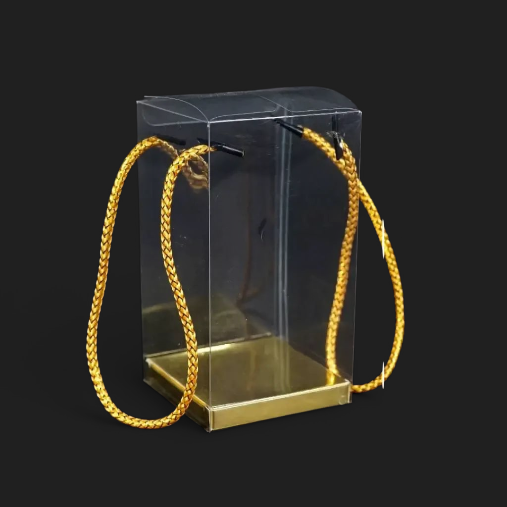 PVC Gift Box Transparent with Gold Cardboard Base & Rope String Handle 12pack