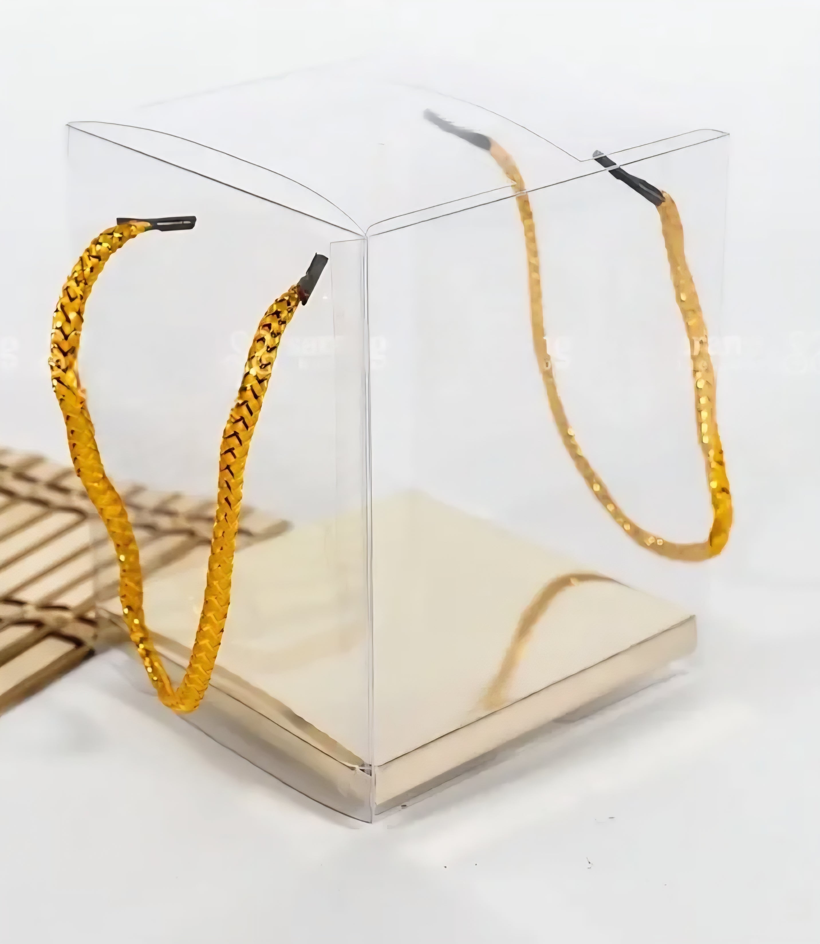 PVC Gift Box Transparent with Gold Cardboard Base & Rope String Handle 12pack